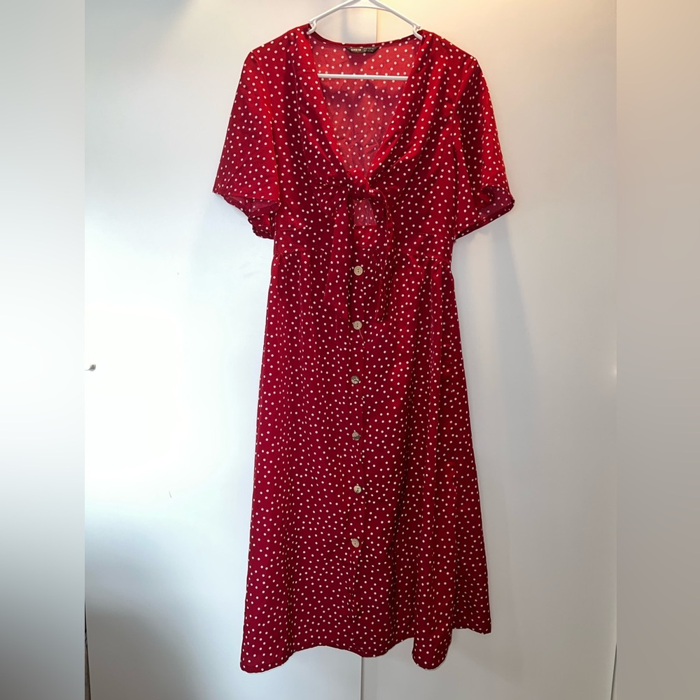 Elegant Red Polka Dot Dress